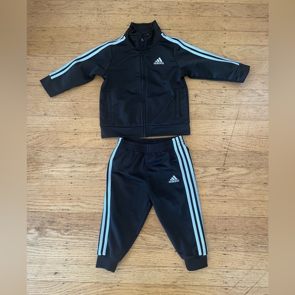 adidas Other - Adidas Black Tracksuit with Blue Stripes